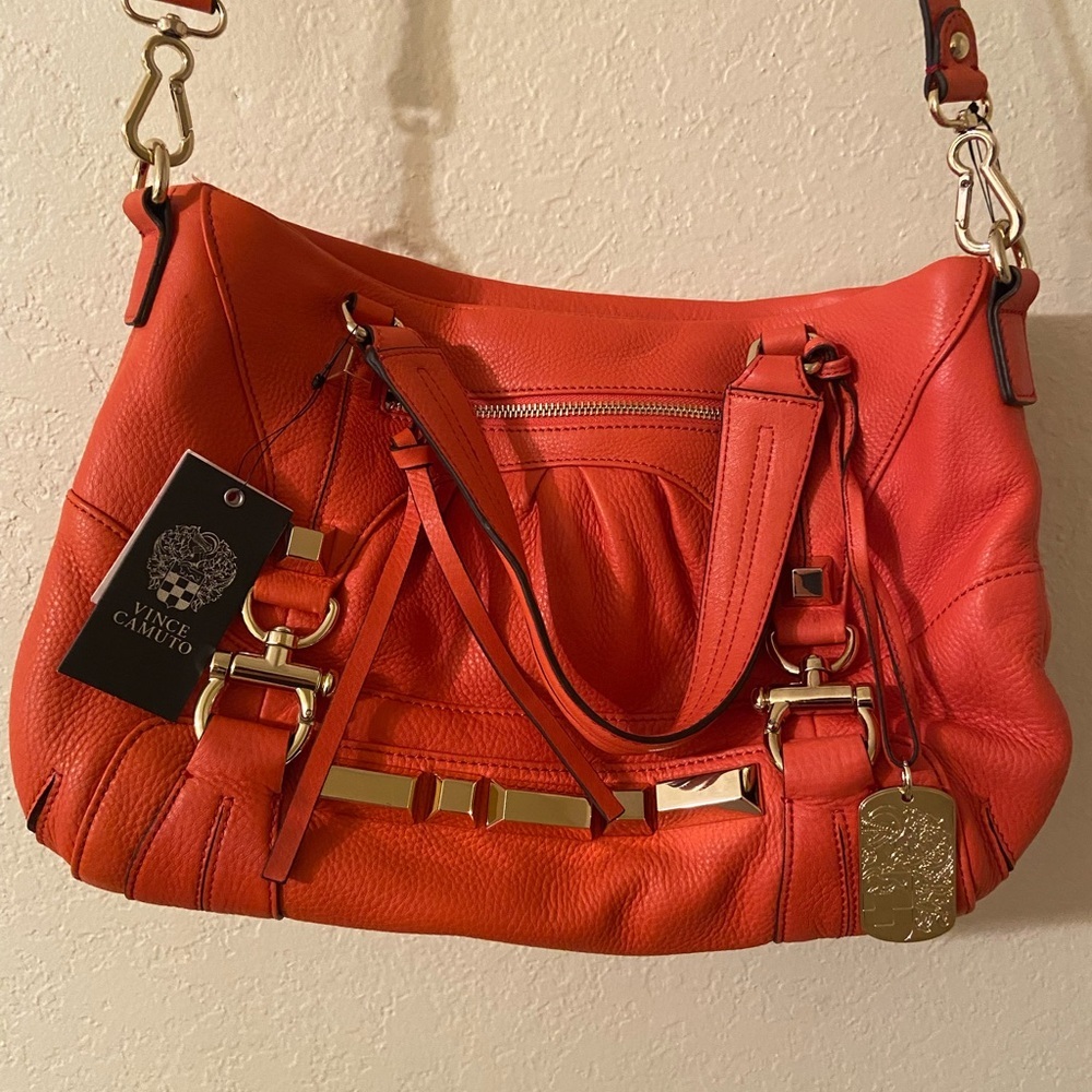 NWT Vince Camuto Studded Leather Shoulder Bag Crossbody Strap Purse Grapefruit